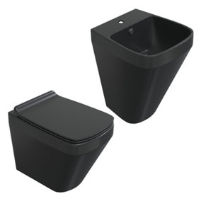 Bellio Modern Black Rimless Back to Wall Toilet & Wall Hung Basin Set
