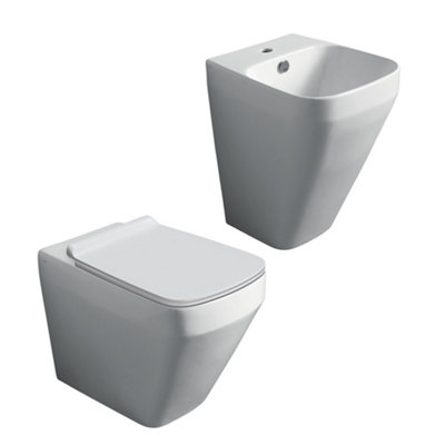 Bellio Modern White Rimless Back to Wall Toilet & Wall Hung Basin Set