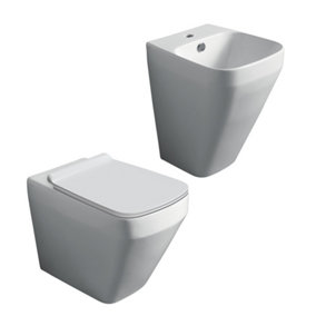Bellio Modern White Rimless Back to Wall Toilet & Wall Hung Basin Set