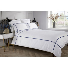 Bellissimo Home 100% Cotton Criss Cross 400 Thread Count Luxury Duvet Set White and Navy