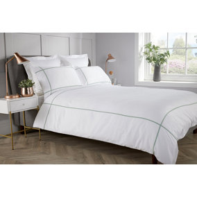 Bellissimo Home 100% Cotton Criss Cross 400 Thread Count Luxury Duvet Set White and Sage Green