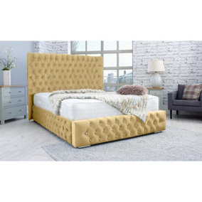 Bello Plush Bed Frame With Curved Headboard - Beige