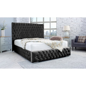 Bello Plush Bed Frame With Curved Headboard - Black