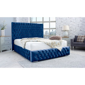 Bello Plush Bed Frame With Curved Headboard - Blue