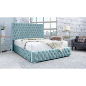 Bello Plush Bed Frame With Curved Headboard - Duck Egg