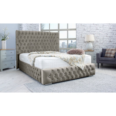 Bello Plush Bed Frame With Curved Headboard Grey DIY at B&Q