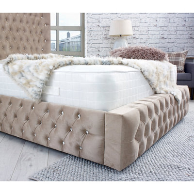Bello Plush Bed Frame With Curved Headboard Mink DIY at B Q