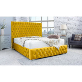 Bello Plush Bed Frame With Curved Headboard - Mustard Gold