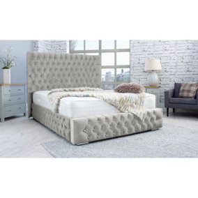 Bello Plush Bed Frame With Curved Headboard - Silver