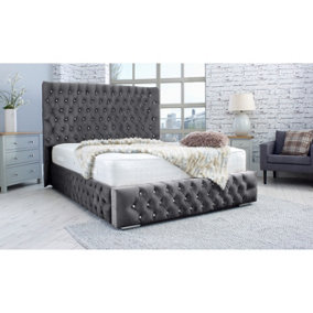 Bello Plush Bed Frame With Curved Headboard - Steel