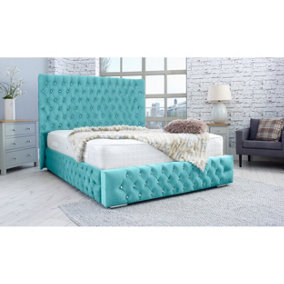Bello Plush Bed Frame With Curved Headboard - Teal