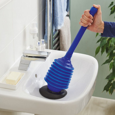 Bellow Sink & Drain Plunger - Long Handle Chemical-Free Suction Pressure Unblocker Tool for Bathtubs, Toilets, Showers & Sinks