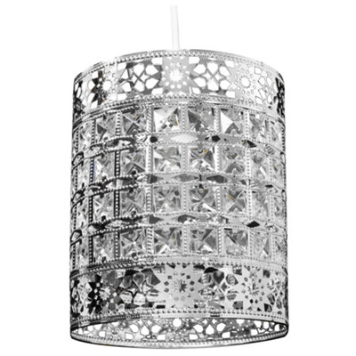 Belmond Silver Ceiling Light Shade Pendant Chrome Sparkly Beaded Non Electric With Jewel Like Features