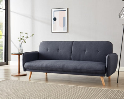 Belmont 3 Seater Fabric Sofa Bed With Natural Wooden Legs Tufted ...