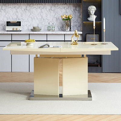 Belmonte High Gloss Extending Dining Table Large In Cream