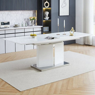 Belmonte High Gloss Extending Dining Table Large In White | DIY at B&Q