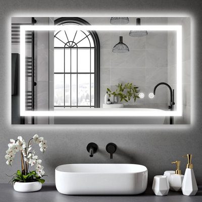 BELOFAY 1000x600mm Clara Bathroom LED Mirror, Illuminated Bathroom Toughened Mirror with LED Lights Dimmable Anti-fog