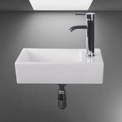 BELOFAY 10x41x21.5cm Tap on Right Rectangular Ceramic Cloakroom Wash Basin Sink, Modern Wall-Mounted Basin (Only Basin Included)