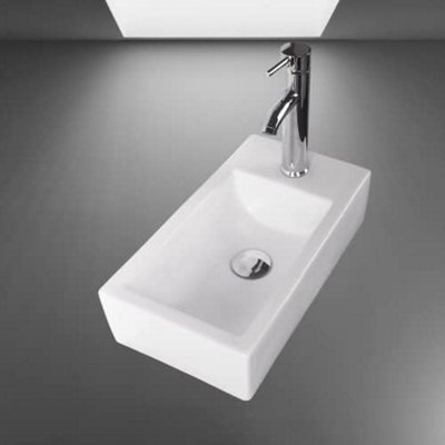 BELOFAY 10x41x21.5cm Tap on Right Rectangular Ceramic Cloakroom Wash Basin Sink, Modern Wall-Mounted Basin (Only Basin Included)
