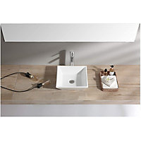 BELOFAY 115x360x360mm Square Ceramic Cloakroom Basin Hand Washing Sink, Modern Design Countertop Basin (Only Basin Included)