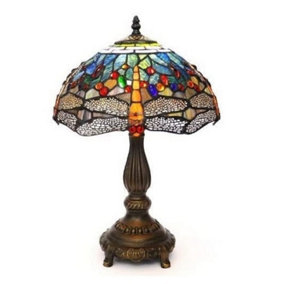 BELOFAY 12 inches Yellow Dragonfly Tiffany Table Lamps Stained Glass Handmade Tiffany Vintage Bedside Table Lamps 18 inches Height