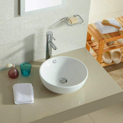 BELOFAY 125x365x365mm Ceramic Cloakroom Basin, Modern Design Gloss White Countertop Sink with TAP, Bottle Trap & Pop-up Waste