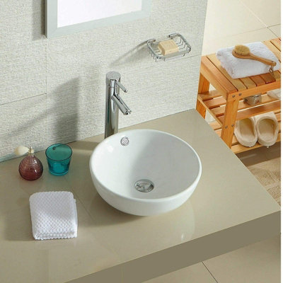 BELOFAY 125x365x365mm Round Ceramic Cloakroom Basin Hand Washing Sink, Modern Design Countertop Basin (Only Basin Included)