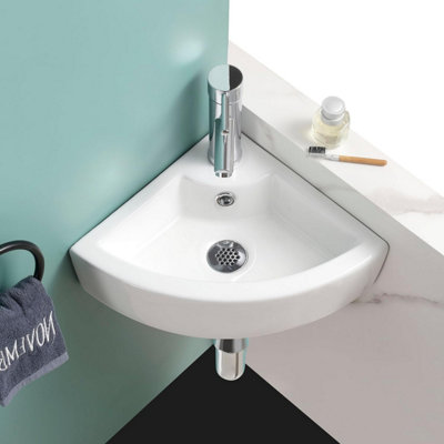 BELOFAY 13.5x43.5x32cm Corner Ceramic Cloakroom Wash Basin Sink, Modern Design Wall-Mounted Basin (Only Basin Included)