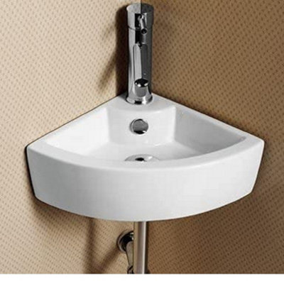 BELOFAY 13.5x43.5x32cm Corner Ceramic Cloakroom Wash Basin Sink, Modern Design Wall-Mounted Basin (Only Basin Included)