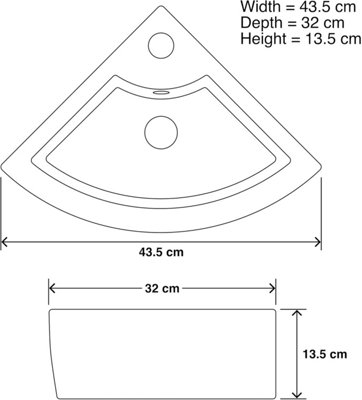 BELOFAY 13.5x43.5x32cm Corner Ceramic Cloakroom Wash Basin Sink, Modern Design Wall-Mounted Basin (Only Basin Included)