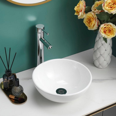 BELOFAY 130x330x330mm Round Ceramic Cloakroom Basin Hand Washing Sink, Modern Design Countertop Basin (Only Basin Included)