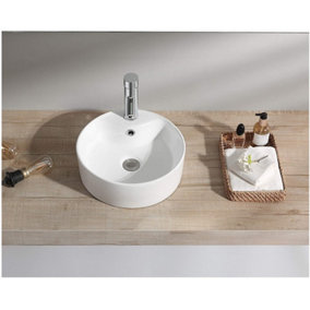 BELOFAY 130x370x370mm Round Ceramic Cloakroom Basin Hand Washing Sink, Modern Design Countertop Basin (Only Basin Included)