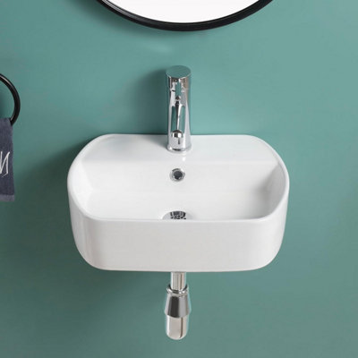 BELOFAY 130x440xx300mm Rectangular Ceramic Cloakroom Wash Basin Sink, Modern Wall-Mounted Basin (Only Basin Included)