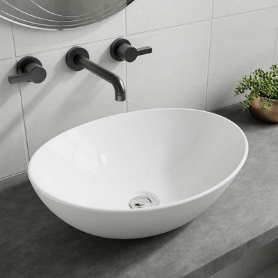 BELOFAY 135x335x415mm Oval Ceramic Cloakroom Basin Hand Washing Sink, Modern Design Countertop Basin (Only Basin Included)