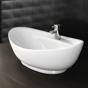 BELOFAY 135x405x330mm Ceramic Cloakroom Basin, Modern Design Gloss White Countertop Sink with TAP, Bottle Trap & Pop-up Waste