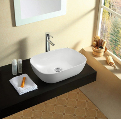 BELOFAY 135x460x330mm Modern Bathroom Cloakroom Ceramic Oval Basin Sink with TAP, Bottle Trap & Pop-up Waste