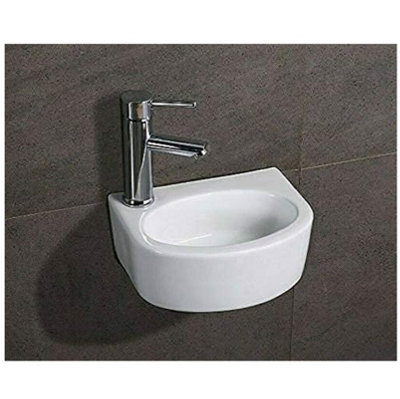 BELOFAY 13x30x23.5cm Tap on left Oval Ceramic Cloakroom Wash Basin Sink, Modern Design Wall-Mounted Basin (Only Basin Included)