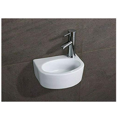 BELOFAY 13x30x23.5cm Tap on Right Oval Ceramic Cloakroom Wash Basin Sink, Modern Design Wall-Mounted Basin (Only Basin Included)