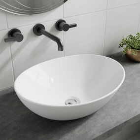 BELOFAY 145x330x405mm Ceramic Cloakroom Basin, Modern Design Gloss White Countertop Sink with TAP, Bottle Trap & Pop-up Waste