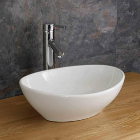 BELOFAY 145x330x405mm Oval Ceramic Cloakroom Basin Hand Washing Sink, Modern Design Countertop Basin (Only Basin Included)