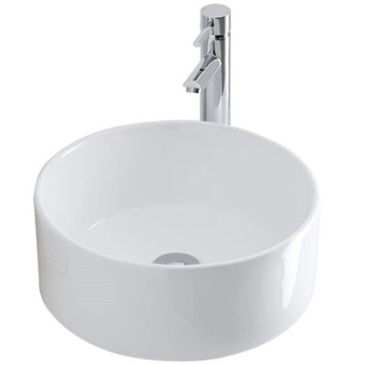 BELOFAY 150x410x410mm Round Ceramic Cloakroom Basin Hand Washing Sink, Modern Design Countertop Basin (Only Basin Included)