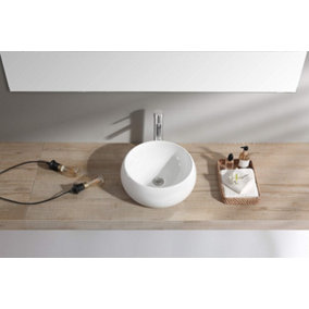 BELOFAY 170x360x360mm Round Ceramic Basin, Modern Design Gloss White Countertop Sink with TAP, Bottle Trap & Pop-up Waste