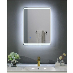 BELOFAY 390x500mm Aura Illuminated Anti-Fog Bathroom Mirror Toughened Unbreakable Glass Mirror with Demister Pad & Dimmable LED