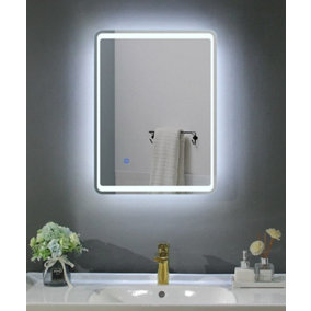 BELOFAY 390x500mm Aura Illuminated Bathroom LED with Mirror Demister Pad, Dimmable LED Anti-fog Tempered Wall Mirrors
