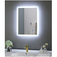 BELOFAY 390x500mm Designer Illuminated Anti-Fog Bathroom Mirror Toughened Unbreakable Glass Mirror with Demister Pad, Dimmable LED