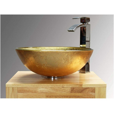 BELOFAY 42x14x42 cm Flash Glass Bathroom Counter Top Wash Basin Sink, Modern Design Glass Bowl Cloakroom Basin