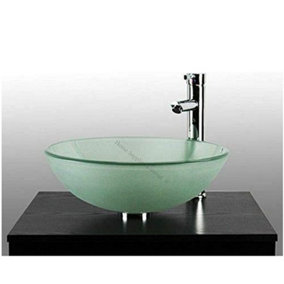 BELOFAY 42x14x42cm Frosted Glass Bathroom Counter Top Wash Basin Sink Cloakroom Basin with TAP, Bottle Trap & Pop up Waste