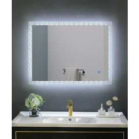 BELOFAY 450x600mm Alpha Illuminated Bathroom LED with Mirror Demister Pad, Dimmable LED Anti-fog Tempered Wall Mirrors