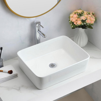 BELOFAY 48x37x13cm Rectangular Ceramic Cloakroom Basin Hand Washing Sink, Modern Design Countertop Basin (Only Basin Included)