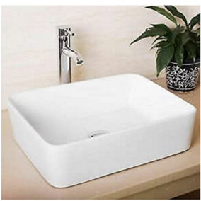 BELOFAY 48x37x13cm Rectangular Ceramic Cloakroom Basin Hand Washing Sink, Modern Design Countertop Basin (Only Basin Included)